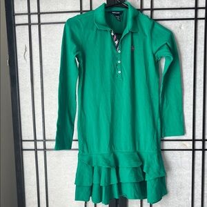 Ralph Lauren Green Polo Dress with Ruffle Hem L 12-14